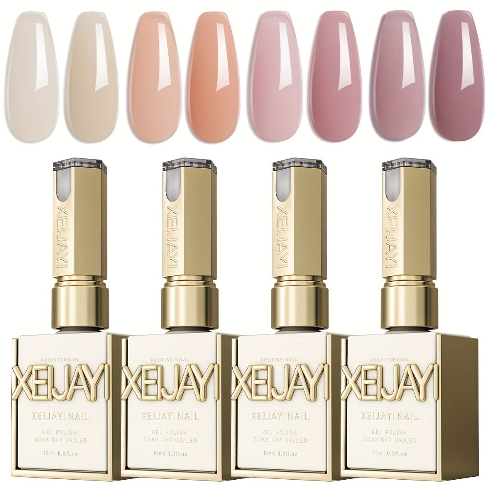 Spring Nail Art Fashion 2025 Bright Nails 4pcs/set 0.51oz New Trendy Icy Nude Nail Polish Semi Permanent Nail Dip LED Nail Salon DIY Nail Salon Gel