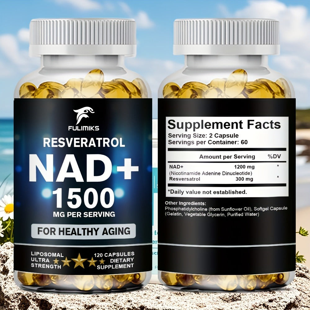 120 NAD+ Supplement Capsules with Resveratrol | Daily Vitality, for Men and Women, Brand: FULIMIKS
