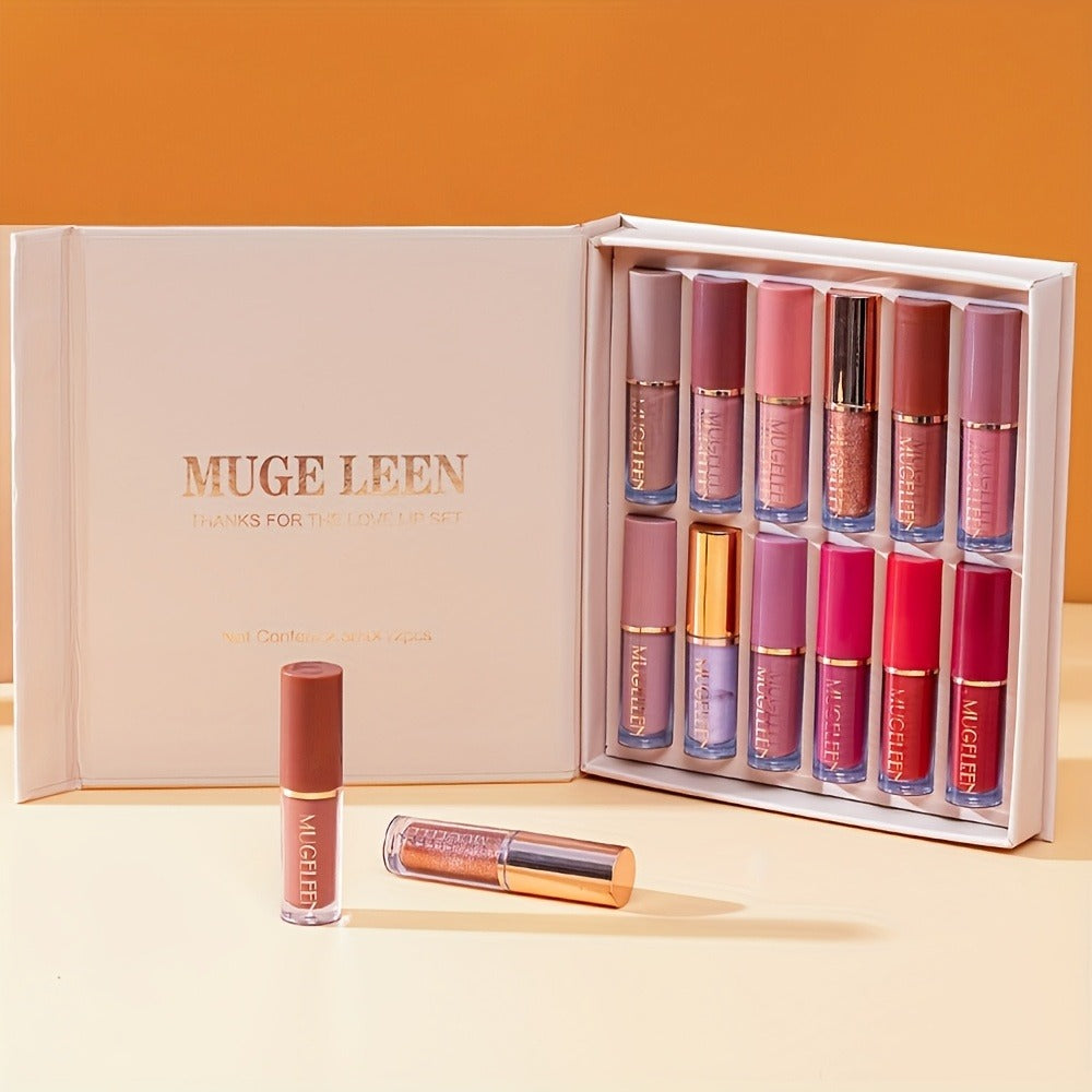 Lip Gloss Set 12 Pcs Matte Non-Stick Non-Fading Long-Lasting Lip Gloss Kit, Assorted Colors Liquid Lipstick Set, Beauty Gift for Women & Girls
