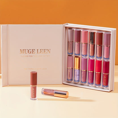 Lip Gloss Set 12 Pcs Matte Non-Stick Non-Fading Long-Lasting Lip Gloss Kit, Assorted Colors Liquid Lipstick Set, Beauty Gift for Women & Girls