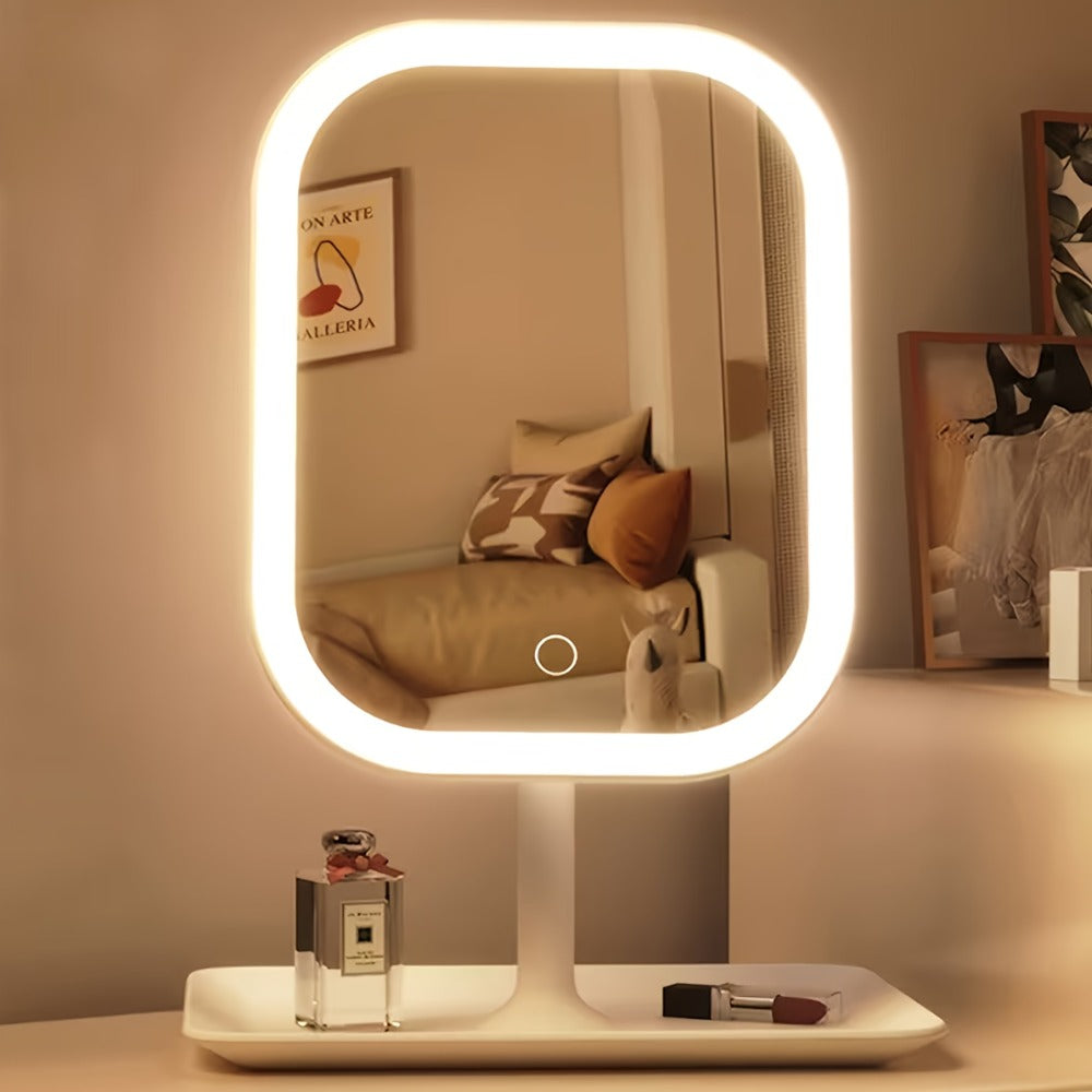 Illuminated Makeup Mirror Features Three Lighting Modes, Touch Control Operation, A Portable Stand, And A Foldable Design, Making It Ideal for Travel. It Comes with A Rechargeable Battery And Is A Compact LED Makeup Mirror.Free 10x Magnifying Glass