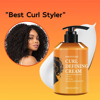 Curl Defining Cream – Argan Oil Hydrating Styling Conditioner for All Hair Types, Frizz Control, Moisture Lock, Enhances Shine & Boosts Volume, 280ml / 9.47oz
