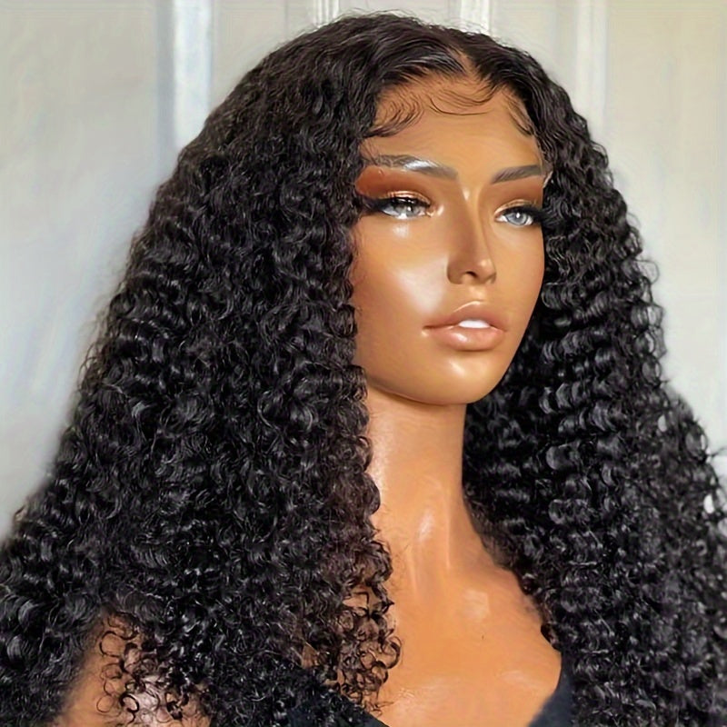 Kinky Curly Lace Front Wigs Human Hair 4X4X1 Lace Closure Wigs 180% Density Kinky Curly Wigs with Brazilian Unprocessed Wig Natural Color