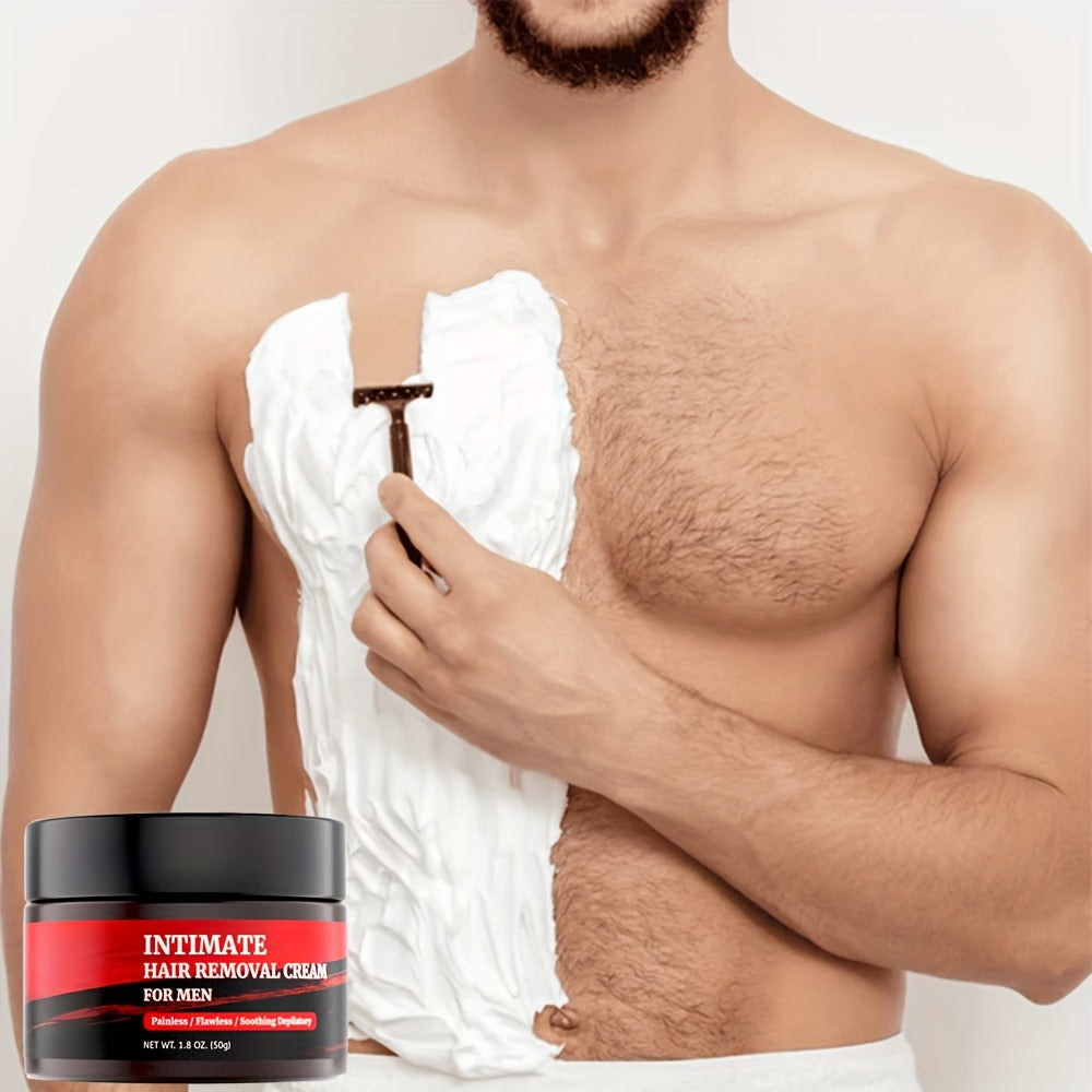 Men's Hair Removal Cream for Intimate Areas - Fast-Acting, Painless Depilatory Cream for Sensitive Parts, Groin, Chest, Back and Body Hair Removal - 1.8oz (50 g)
