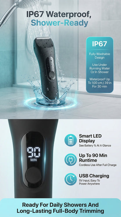 Waterproof Beard Trimmer 5-in-1 Body Grooming Kit for Men IP67 USB Rechargeable Electric Razor with Ceramic Blades LED Display – TAZTIR Black Matte Finish Gift Box Set, Birthday Father's Day Holiday Gift