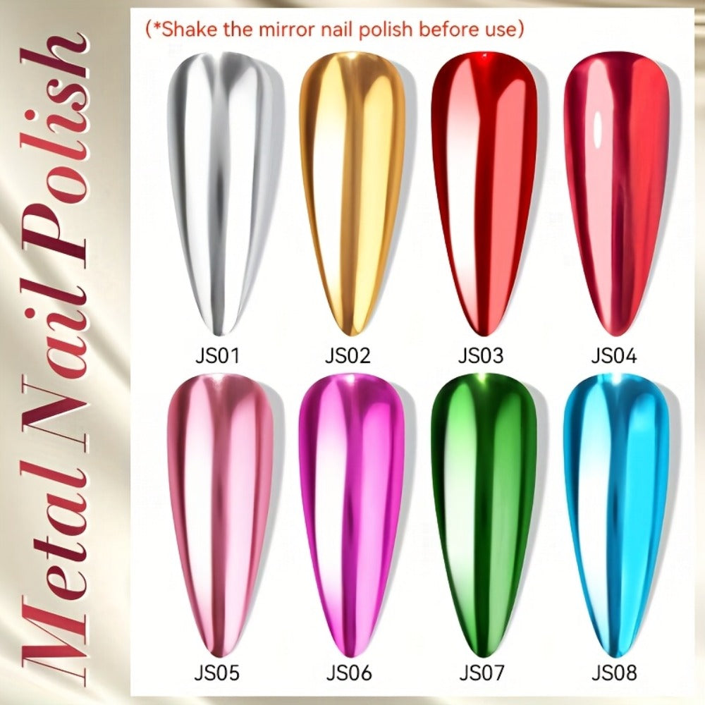 LILYCUTE 0.24oz 8pcs Super Bright Metallic for Nail Polish No Need Lamp Quick Dry French Style Glass Bottle Regular for Nail Polish for Nail Art