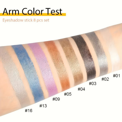 Eyeshadow Sticks & Gel Eyeliner Set 8/16PCS Shimmer Highly Pigmented Waterproof Smudge-Proof Multi-Use Eye Makeup Kit for Festival Party Colorful Looks