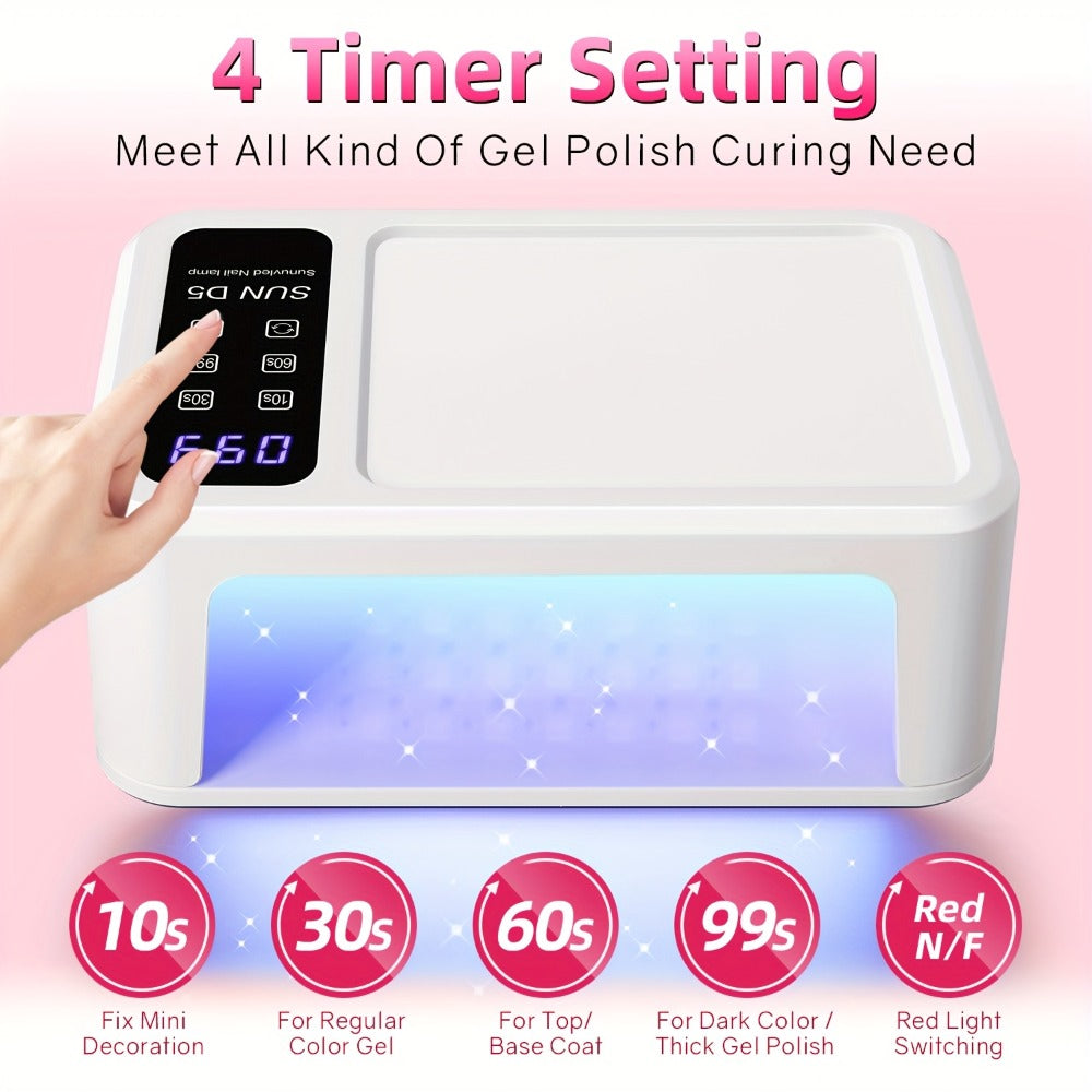 LED Nail Lamp for Two Hands, Not Rechargeable Gel Lamp Professional Nail Light Dryer with Removable Plate 2in 1 Blue & Red Light 4 Timers Auto Sensor Fast for Home & Salon DIY Manicure