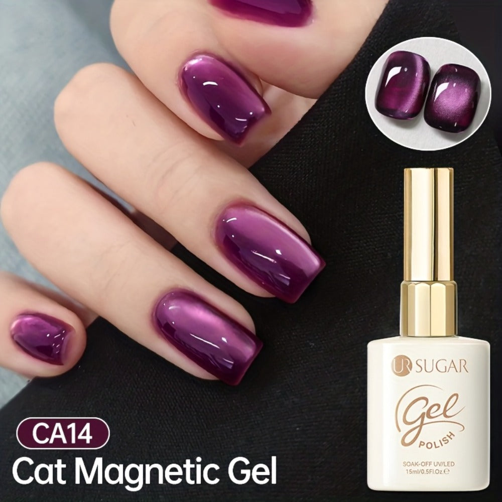 1 UR SUGAR Magnetic Gel Nail Polish - Quick-Dry Soak Off Cat Eye Magnetic Formula Suitable for /LED, Magnetic Stick Compatible Gel Polish - Professional & for Nail Art, Fall Winter Plum & Bordeaux Hues