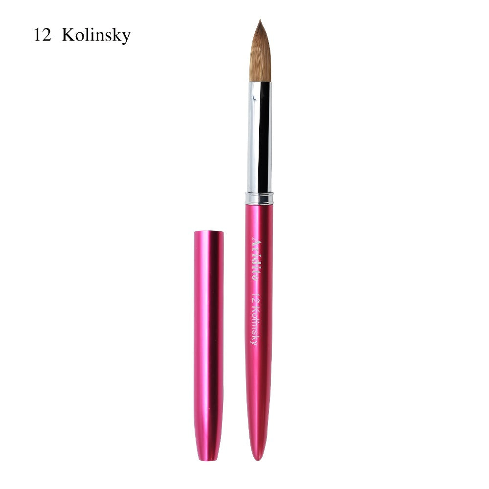 Aridito Professional Acrylic Nail Brush with 100% Kolinsky Hair - Flat Shape, Rose Red Handle & Cap for Manicure and Pedicure (Sizes 8, 10, 12, 14), Nail Art Accessories | Sleek Finish | Kolinsky Hair Bristles