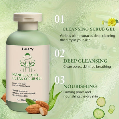 Exfoliating Gel with Mandelic Acid, Aloe & Rose Extract — Deep Cleansing Pore Cleanser for Face & Body, Long-Lasting Moisture, Daily Use, 200ml / 6.76 fl oz