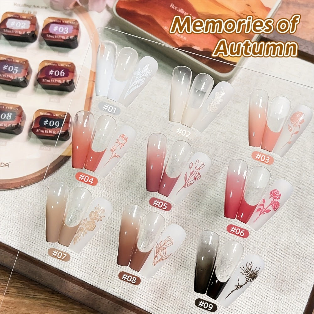 MORDDA Nine Palace Grid Autumn Farewell Complete Set - 2025 New Nail Art Gel with Gradient Effect, Firm and Long-lasting Seasonal Fashionable High Saturation Glossy Women's Nail Selection Salon Quality DIY Art Design