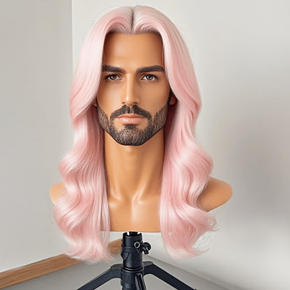 Curly Wig for Men Synthetic Loose Curly Middle Part Wig 26 Inch Natural Look Lightweight Breathable Heat Resistant Fiber Multiple Colors Daily Wear Cosplay