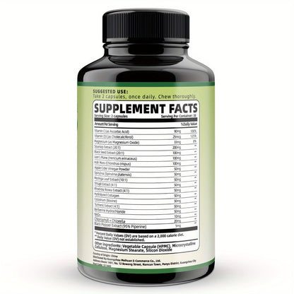 Soursop Capsules 24-in-1 Herbal Supplement — with Turmeric, Spirulina, Vitamin D3 & Sea Moss | Immune, Antioxidant & Gut Health Support | 60 Capsules per Bottle