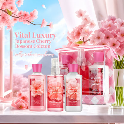 Bath & Body Care Gift Set Shower Gel Body Lotion Body Mist with Aloe Vera Vitamin E Glycerin Moisturizing Fragrance Set for Women Japanese Cherry Blossom Lavender Vanilla Coconut