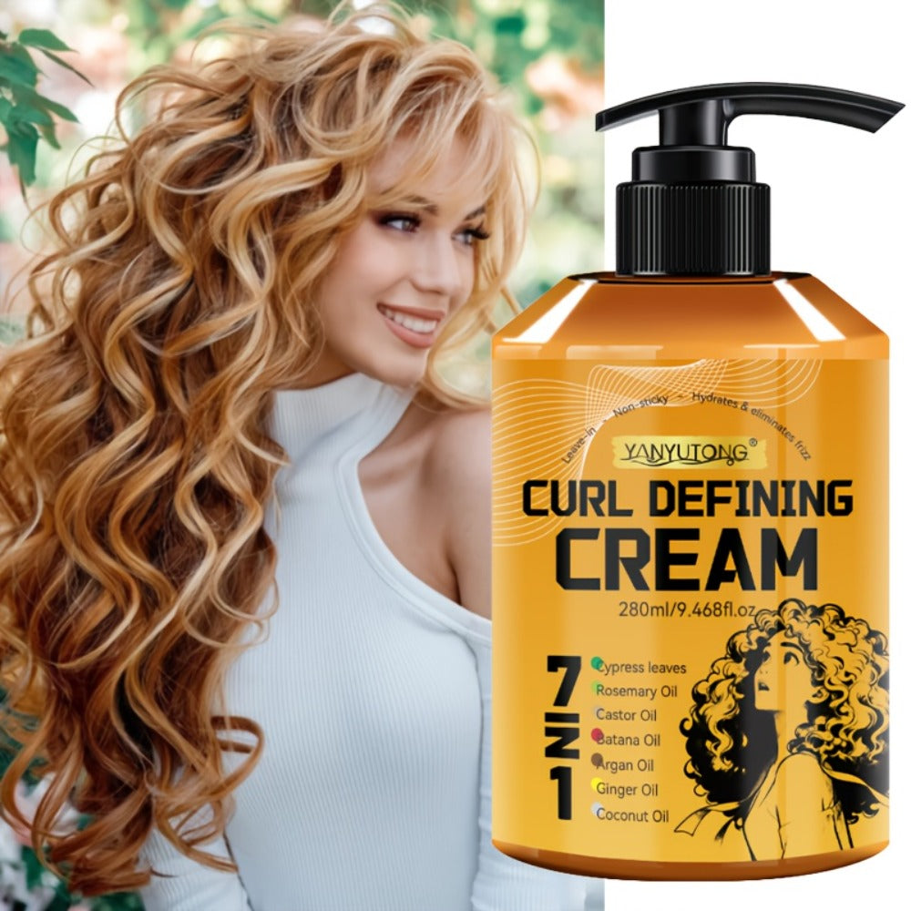 Curl Styling Cream 7-in-1 280ml — Argan Oil & Rosemary Oil Formula for Natural Fluffiness, Frizz Control & Long-Lasting Curl Definition | Waves & Curly Hair
