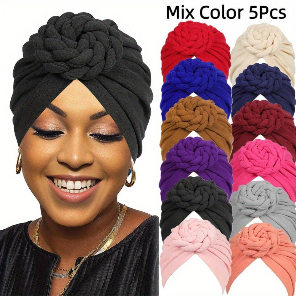 5pcs/ Pack African Style Snail Fried Dough Twists Headband Hat European And American Fashion Dish Flower Baotou Hat, Indian Style Retro Fashion Versatile Women's Headband