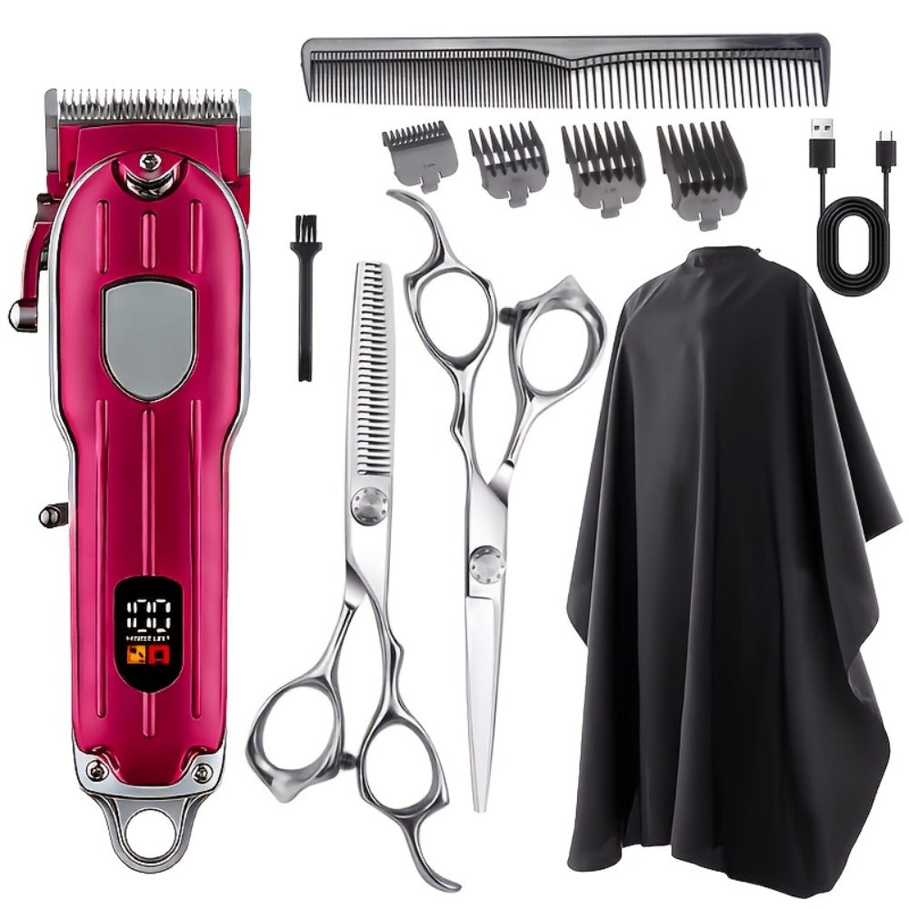 Professional Men's Hair Clipper Set with Digital Size Adjustment & USB- Clippers - Complete Kit with Scissors, 4 Limit Combs & Cleaning Brush - Barber Kit for Dad, Husband, (Ideal Gift)