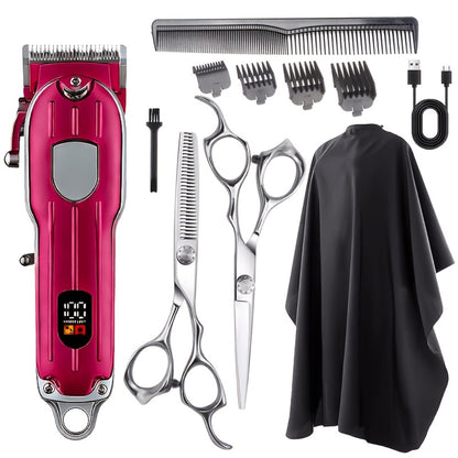 Barber Hair Clipper Kit for Men Professional USB Rechargeable Digital Size Adjustment Complete Set with Scissors 4 Limit Combs Cleaning Brush Gift for Dad Husband