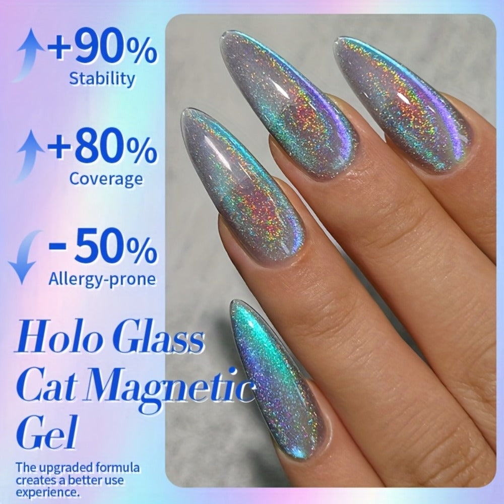 1 Born Pretty 9D Magnetic Cat Eye Gel Polish - Holographic Rainbow with Magnetic Swirl Design, Soak-Off /LED Curable Nail Polish Suitable for DIY Magnetic Nail Art, -Lasting Gel for Salon & Home Use 0.34oz