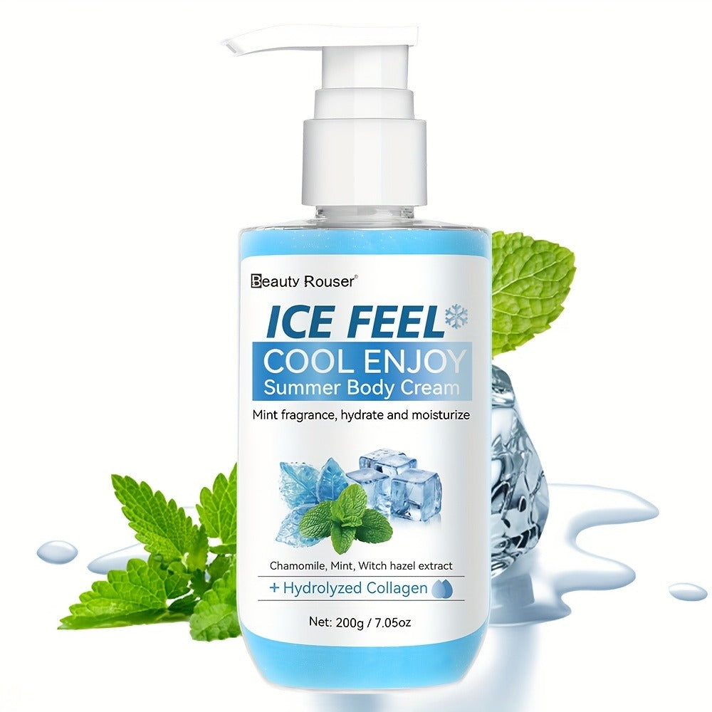 Cooling Body Cream with Mint Extract & Hydrolyzed Collagen - Hydrating Moisturizer for Dry Rough Skin Non-Greasy Lightweight Hypoallergenic Formula for All Skin Types Unisex