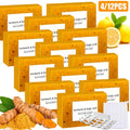 12 Bars of Lemon Turmeric Soap Bar, Complimentary Bubble Net, Facial & Body Kojic Soap, Honey Sheen Soap, Natural Turmeric Handmade Soap Suitable for All Skin Types 3.53Oz/