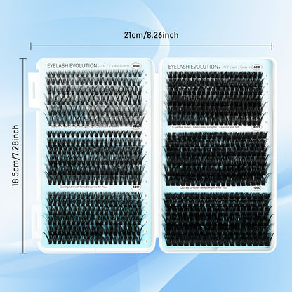 Cluster Lash Extension Kit 720pcs with Glue & Tweezers — 30D–100D, 6 Styles & Lengths, Lightweight Long-Lasting, No Irritation, 100% Handmade for Natural & Volume Look