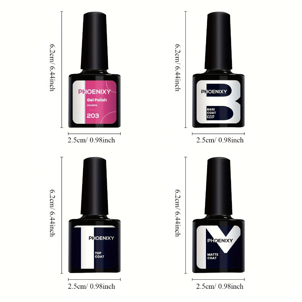 PHOENIXY 30pcs Pure Gel Set, Including Base Gel, Glossy Top Coat, Matte Top Coat, and Golden Glitter Top Coat
