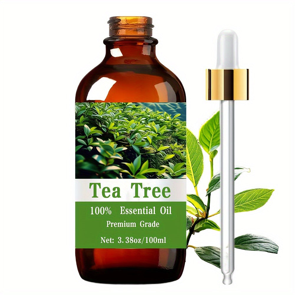 Tea Tree Essential Oil, 100ml/3.38fl.oz, 100% Pure Care Grade for Nail, Hair & Skin Care, Massage, Moisturizing Massage Essential Oil for Men & Women, Meditation Gift, Perfect Christmas Gift