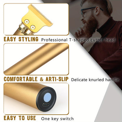T-Blade Hair Trimmer for Men — Cordless Rechargeable Hair Clipper with LED Display, Nano Titanium Alloy Blades, 4 Guide Combs | Pro Electric Outline Trimmer Black & Gold