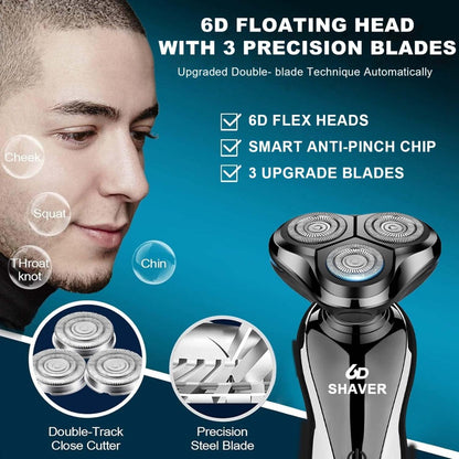 Electric Shaver for Men 3-in-1 Cordless Rechargeable - 360° Floating Rotary Beard Trimmer, Nose Hair Trimmer & Face Shaver with LED Display, USB Charging, Black