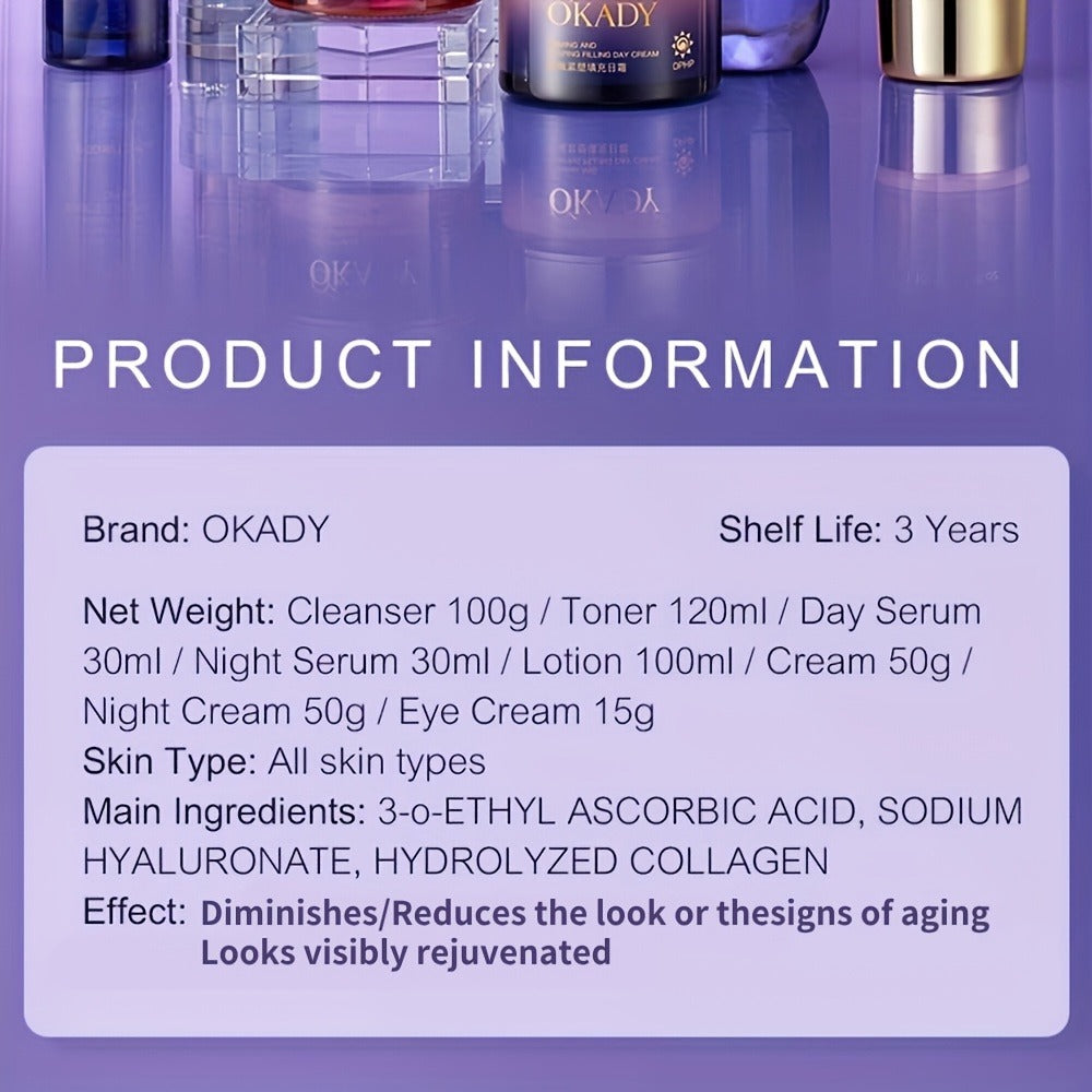 OKDAY Hydrolyzed Collagen, Sodium Hyaluronate, Makes Skin Feel Smooth, Looks Younger, Firmer, Enhances Skin Elasticity, Skin Care Kits, High-End Skin Care Products, Gifts for Women, Thanksgiving Gifts, Suitable for Gifts - Christmas/ New Year/Gifts