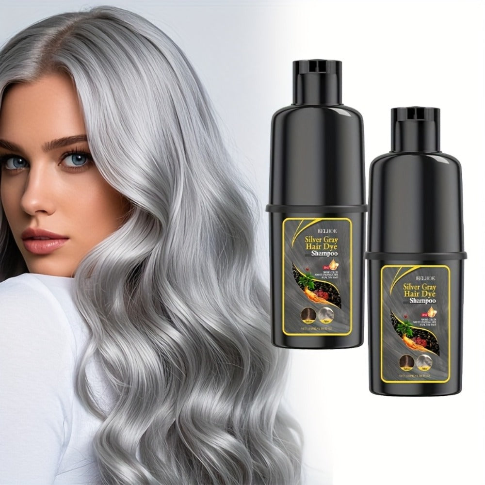 2 Bottles Silvery Gray Hair Color Shampoo - Moisturizing Hair Care And Nourishing & Smooth, Easy to Color, Natural Herbal Hair Color Shampoo, 3.38oz/Bottles for Valentine's Day