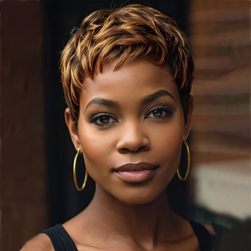 Nicelatus Short Mixed Brown Blonde Wig Short Hairstyles Short Pixie Cut Wig Synthetic Wigs For Women Short Hair Wigs For Halloween, Christmas Party, Music Festival