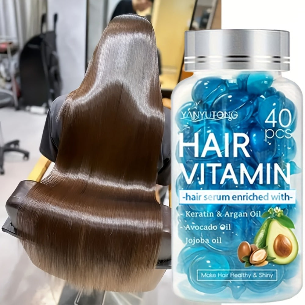 Hair Oil Capsules 40pcs — Keratin Hair Vitamin Essence with Moroccan Argan Oil, Avocado Oil & Jojoba Oil | Deep Nourishing & Smoothing Treatment for All Hair Types