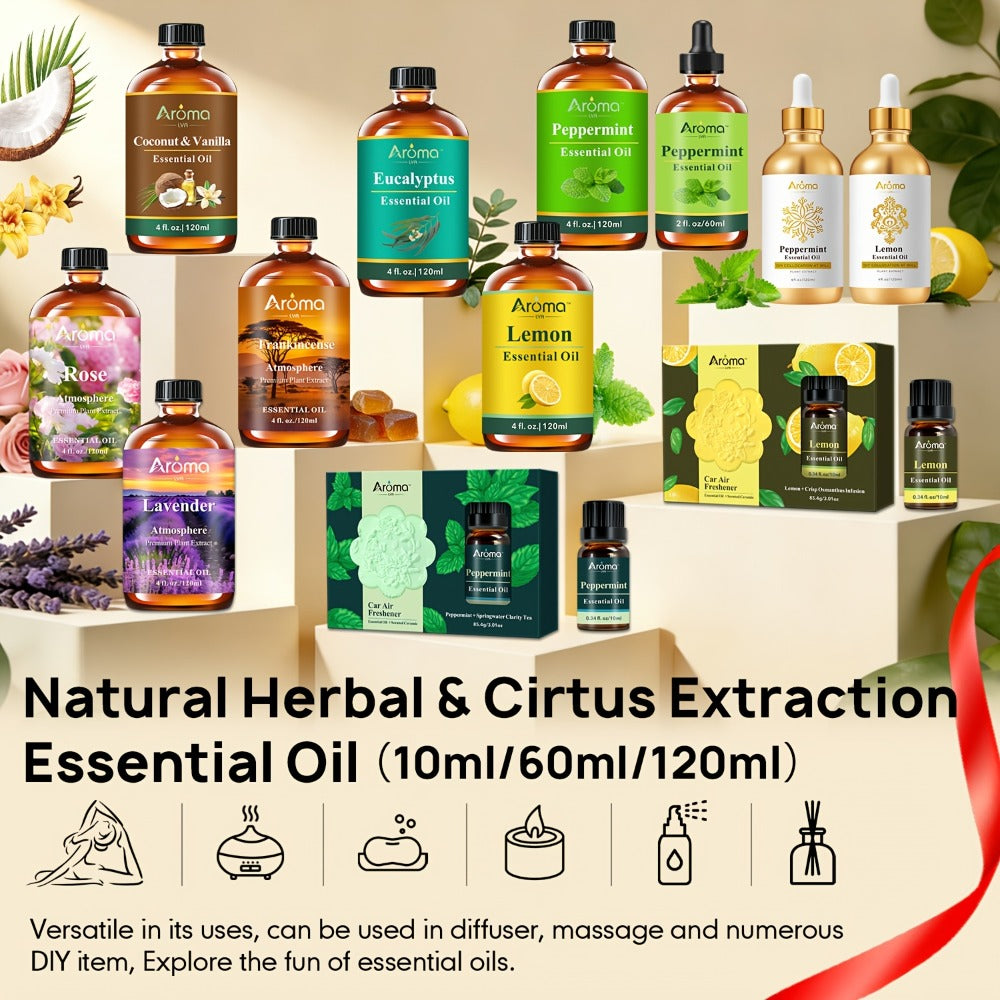 Peppermint Essential Oil - 2.03oz/ 4.06oz Available- Lemon/ Rose/ Lavender/ Frankincense/ Coconut Vanilla Essential Oils, Suitable For Humidifiers, Diffusers, Candles, Car Air Fresheners, Hotel Diffuser Fragrance Oils, Easter Gift Wholesale