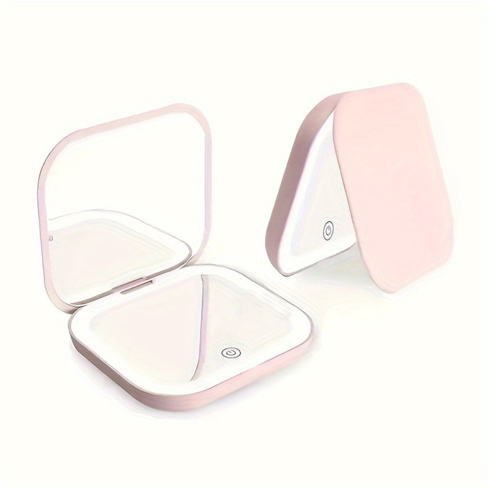 FORICOM LED Lighted Handheld Mirror 2-Sided Glass Mirror with 3 Adjustable Brightness Settings, with USB Charging, Foldable & Portable Design, Polished Plastic Frame, Animal Theme, for Makeup And Travel