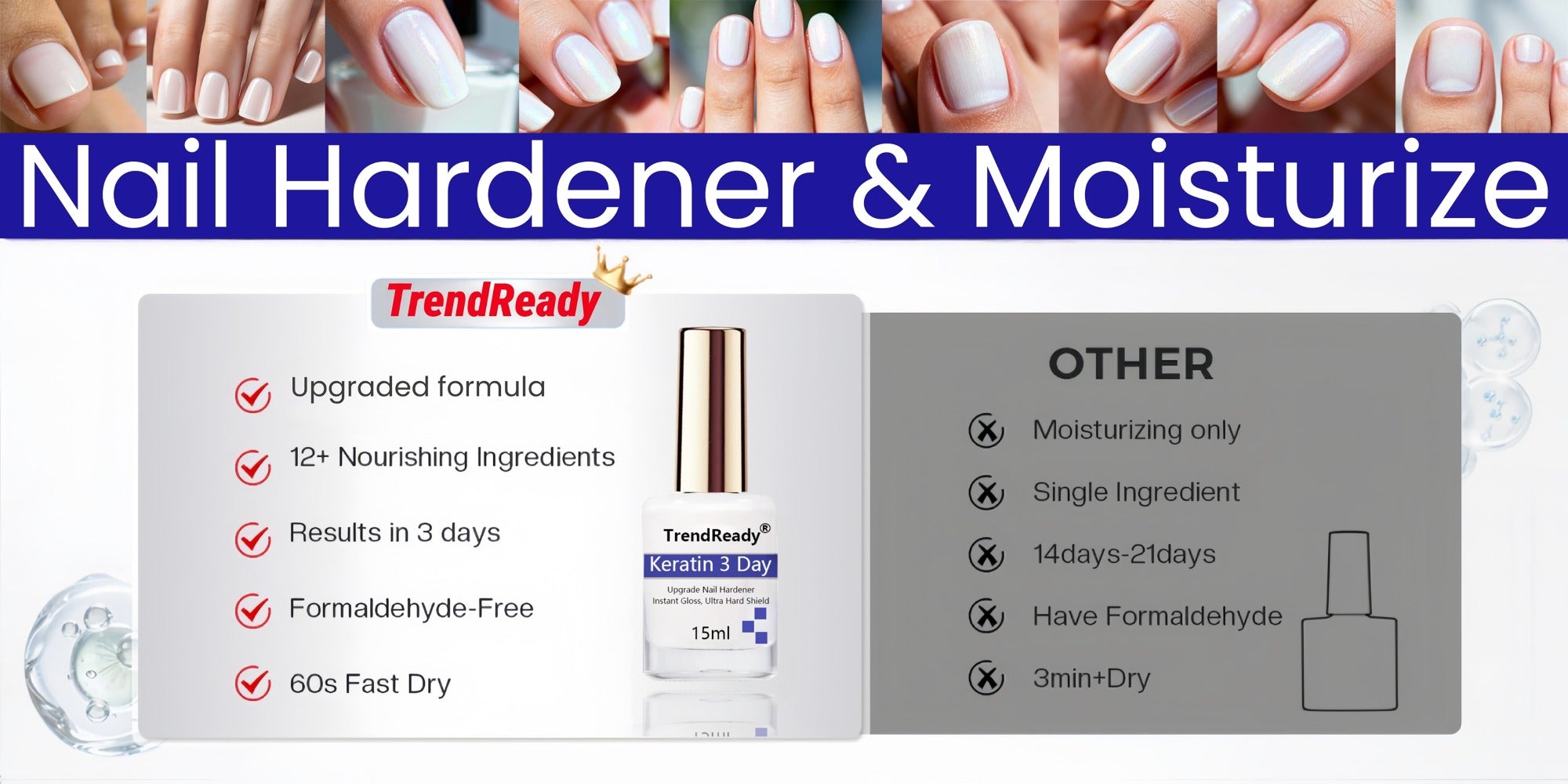 2PCS 0.51oz Nail Hardener | White Nail Hardener Extra Strong For Weak Nails | Long Lasting & Fast Drying Nail Polish For Weak Splitting Break | Manicure Essentials, Nail Care, Smoothes Nails | Halloween Gift, Christmas Gift, Nail Oil