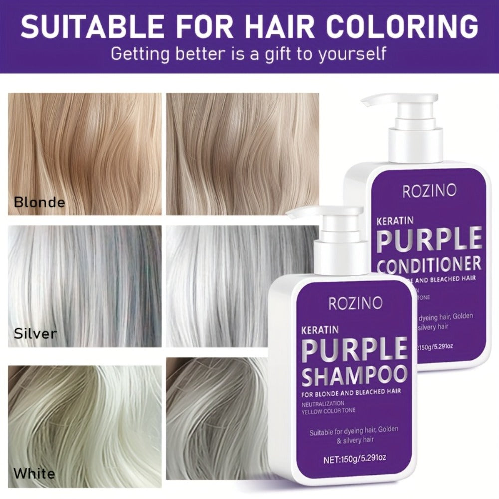 Purple Shampoo and Conditioner Set 2PCS - Toning Brass Neutralizer for Blonde, Silver & Platinum Hair - Strengthens Roots, Improves Shine & Flexibility, Color-Treated Hair Care