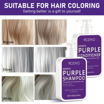 Purple Shampoo and Conditioner Set 2PCS - Toning Brass Neutralizer for Blonde, Silver & Platinum Hair - Strengthens Roots, Improves Shine & Flexibility, Color-Treated Hair Care