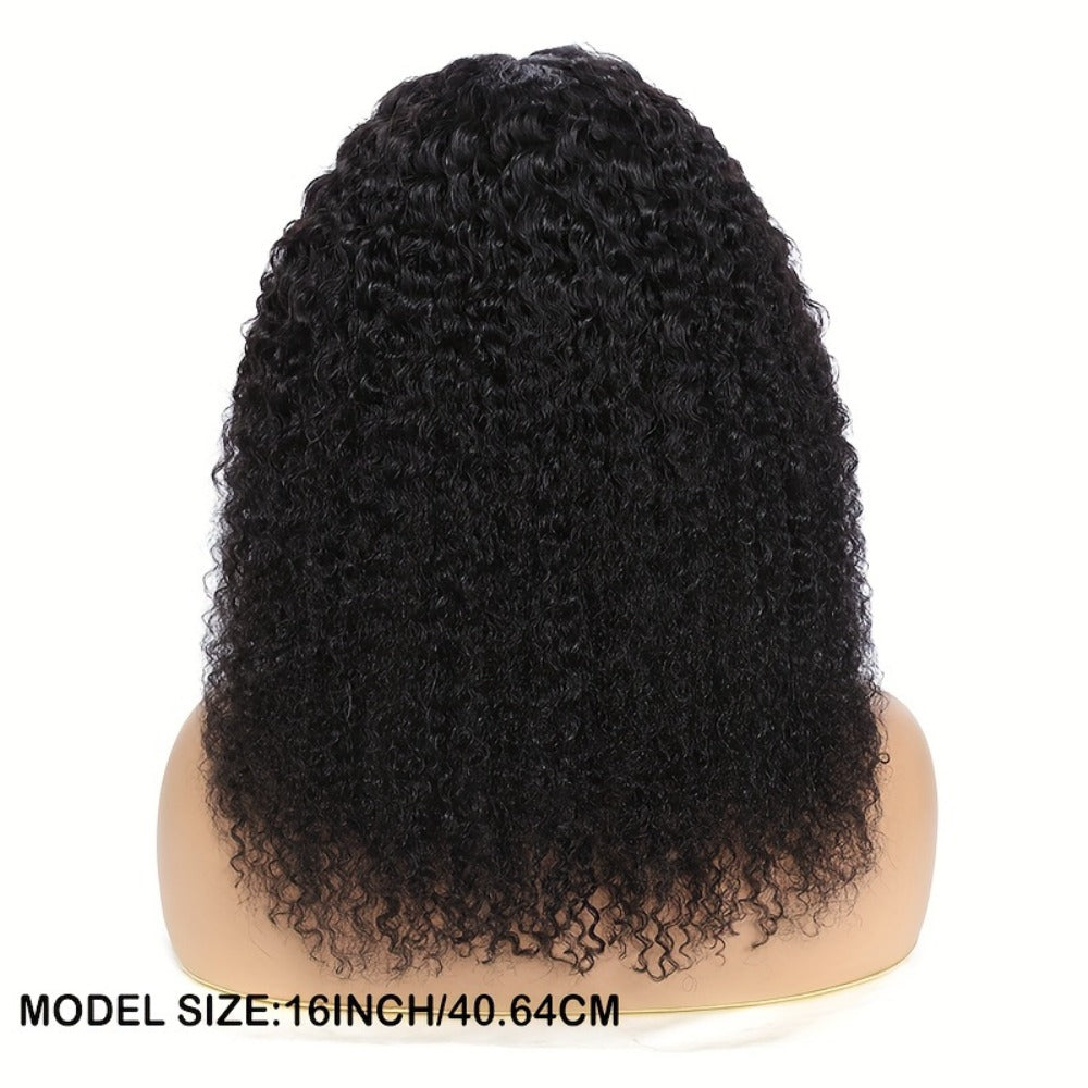 Kinky Curly Lace Front Wig Human Hair Brazilian Remy 4x4x1 Lace Closure 180% Density Natural Color Pre Plucked for Black Women 12-22 Inch