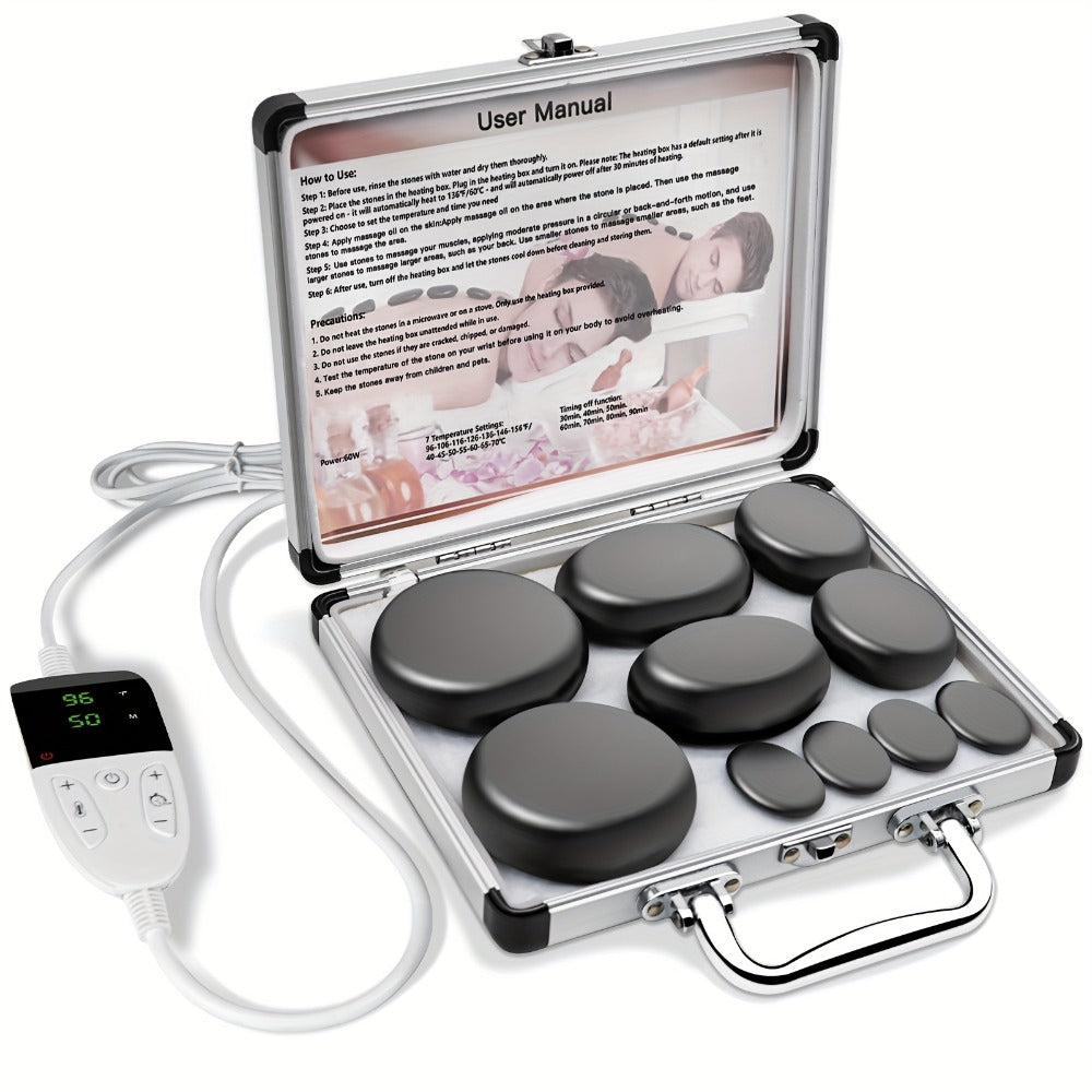 Hot Stones Massage Set With Temperature Adjustment-10pcs Hot Stones With Heater Kit, Professional Massage Tool For Spa