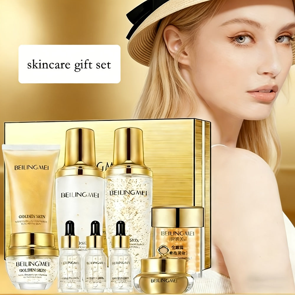 9pcs Golden Luxury Skincare Set, Contains Niacinamide & Collagen for Moisturizing & Firming Face, Choice for Women's Daily Facial Care Premium Gift Kit, Birthday, Holiday Gifts