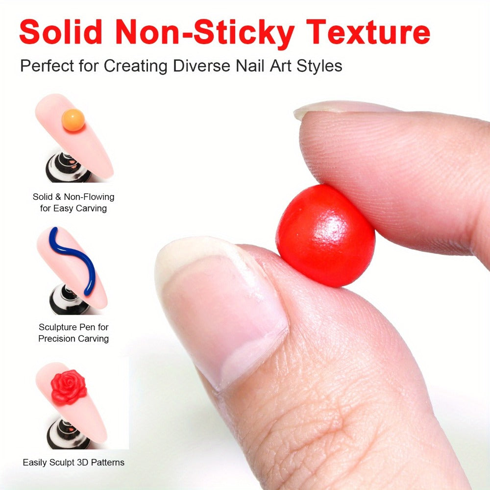 3D 4D Sculpture Gel Nail Art Kit 12 Colors with Carving Pen — Non-Sticky Soak-Off Nail Sculpting Gel Firm Texture for 3D Nail Designs Flowers Leaves Extensions DIY & Salon Manicure