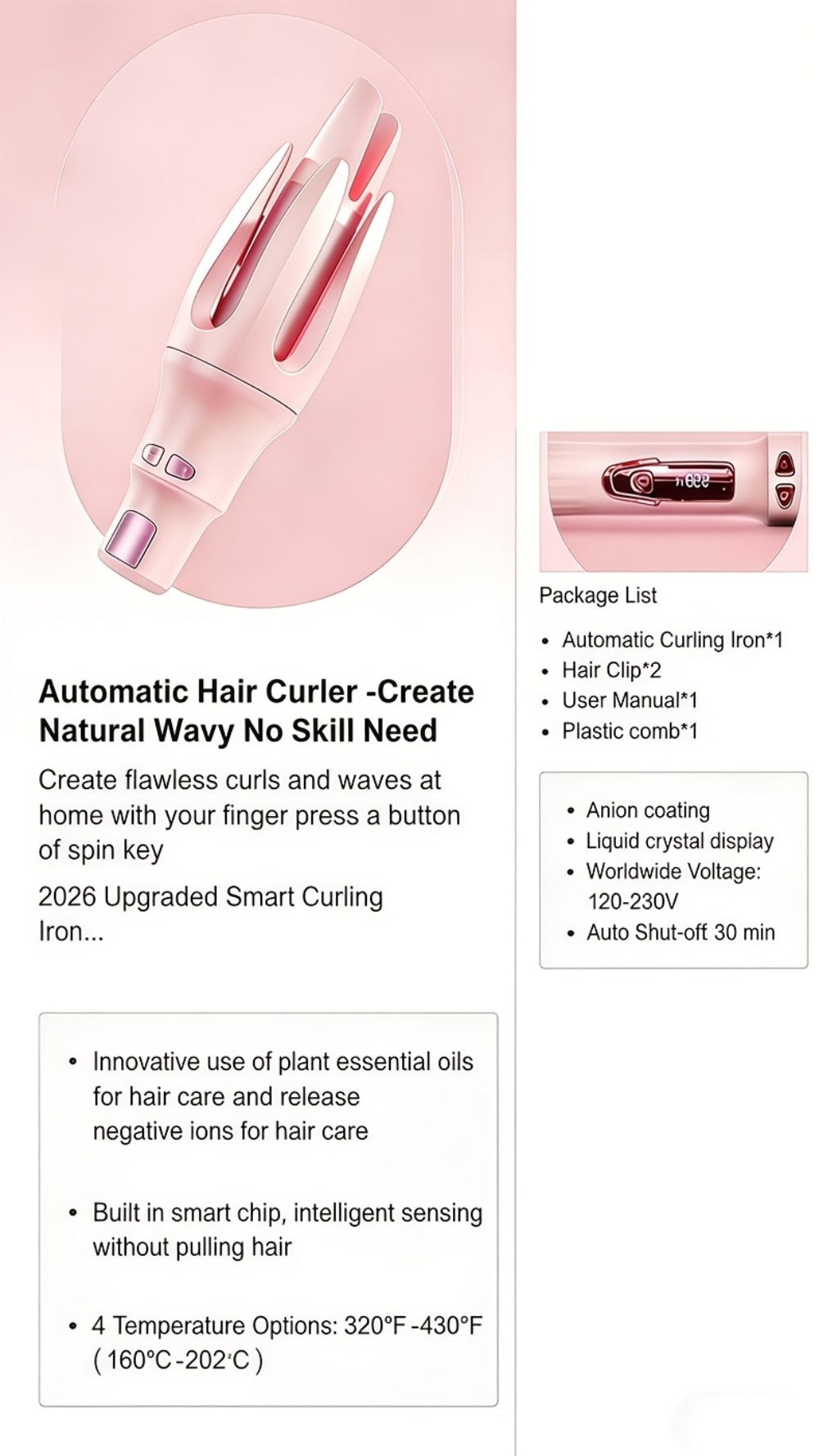 American-Style Hair Curlers, Automatic Curling Irons Perfect Birthday Gifts for Women. These Rotary Curling Irons Are Also Great As Caring Gifts, Especially for Mothers. LEFINEE Products Make Great Christmas Gifts