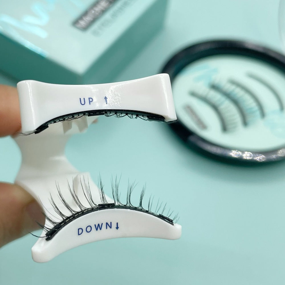 Quantum Magnet 3D Magnetic Eyelashes Slim Natural Nude with Eyelash Curler Transparent Soft Stem 1 Pair of Glue-Free Strong Magnetic Force Reusable Naturally Enlarge The Eyes Can Be