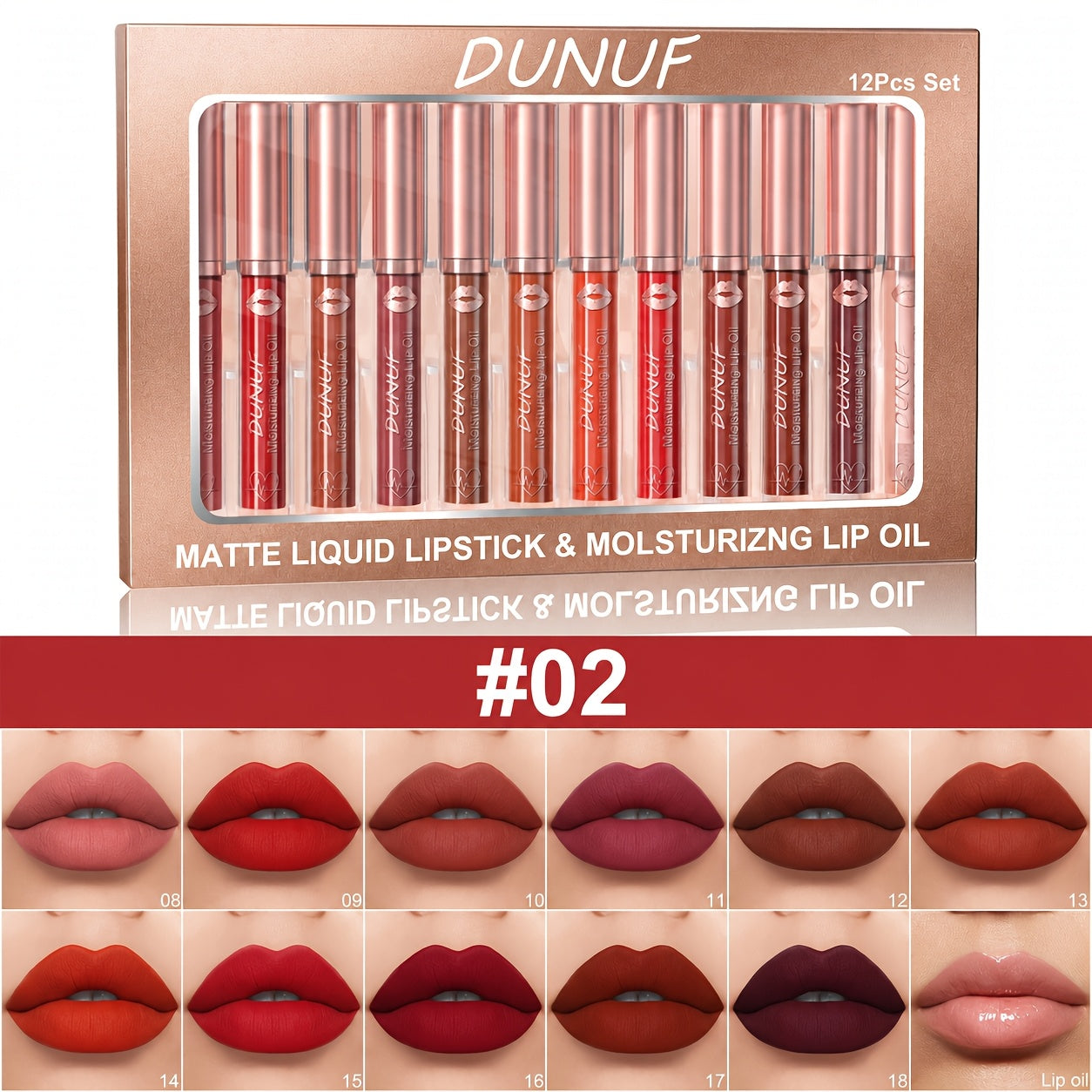 12pcs Lipstick, Lip Gloss & Lip Oil - Matte & Sparkling Glass Lips, Waterproof Non-Staining Lip Color with Moisturizing Non-Greasy Formula, Long-Lasting /Berry// Shades Suitable for Skin Types, Perfect Holiday Gift