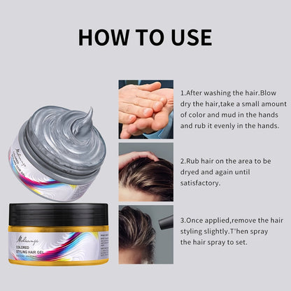Temporary Hair Dye Color Wax 3.53oz — Non-Damaging Easy Wash Hair Color for Halloween, Carnival & Festival Styling, Mixable Shades, Natural Hold Not Stiff, 9 Colors