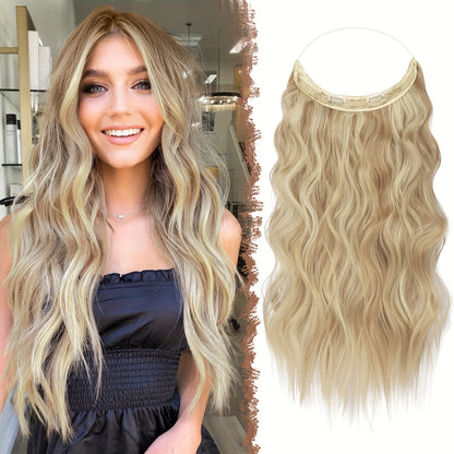 Invisible Wire Hair Extensions for Women Synthetic Wavy Wig with Clear Wire 18 Inch Multi-Color Balayage Highlight Natural Look Glueless No Damage Easy Apply