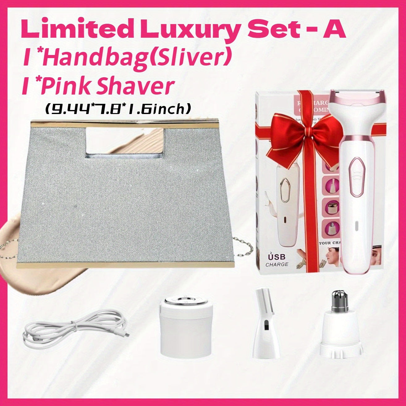 Electric Razor for Women 4-in-1 Rechargeable Painless Grooming Kit Face Nose Legs Underarm Bikini Trimmer Wet Dry Portable Shaver Luxury Set